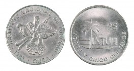 1981 y 1989. Cuba. Instituto Nacional de Turismo. 25 centavos. (Kr. 418.1 y 418.2). Acuñaciones para visitantes. Lote de 2 monedas. MBC+/EBC.