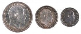 1904. Gran Bretaña. Eduardo VII. 1, 2 y 4 peniques. AG. Lote de 3 monedas Maundy. EBC+/S/C-.