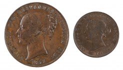 1851 y 1866. Jersey. Victoria. 1/26 y 1/13 de chelín. CU. Lote de 2 monedas. MBC/EBC.