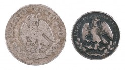 1864. México. Maximiliano. 5 y 10 centavos. (Kr. 385 y 386). AG. Lote de 2 monedas. BC-/MBC-.