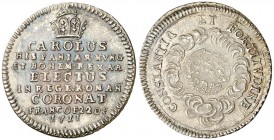 1711. Carlos III, Pretendiente. Coronación en Francia. Jetón. (D. 4779) (V.Q. 14029). 2,25 g. Plata. EBC-.