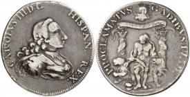 1759. Carlos III. Cádiz. Proclamación. Módulo 4 reales. (Ha. 9) (V. 672 var) (V.Q. 12997). 10,49 g. Fundida. MBC-.