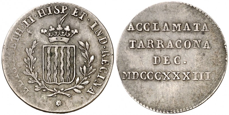 1833. Isabel II. Tarragona. Módulo 1 real. (Ha. 3 var) (V. 761) (V.Q. 13383 var)...