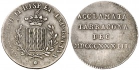1833. Isabel II. Tarragona. Módulo 1 real. (Ha. 3 var) (V. 761) (V.Q. 13383 var) (Cru.Medalles 261 var) 2,64 g. MBC.