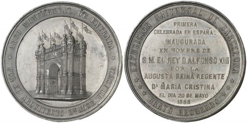 1888. Alfonso XIII. (Barcelona). Medalla de Recuerdo. (Cru.Medalles 775b). Ø60 m...