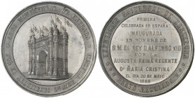 1888. Alfonso XIII. (Barcelona). Medalla de Recuerdo. (Cru.Medalles 775b). Ø60 mm. Metal blanco. Exposición Universal de Barcelona. Grabador: Carrasco...