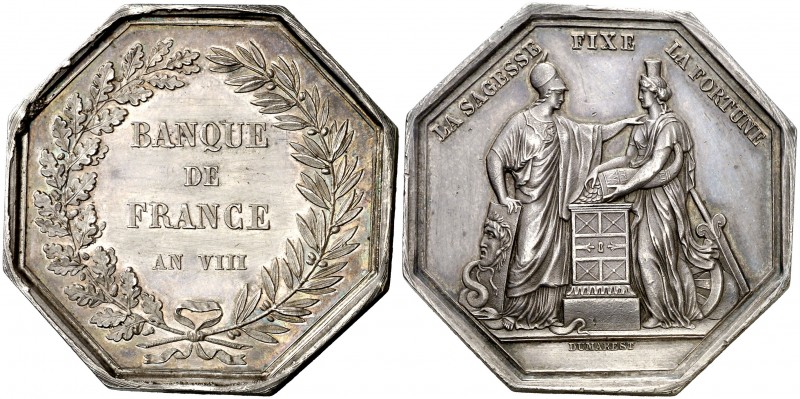 An VIII (1800). Francia. Consulado. París. Banco de Francia. Jetón. 24,77 g. 36x...