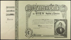 1892. Banco de Valls. 100 pesetas. (Ruiz y Alentorn 932). 1 de julio, Marqués de Vallgornera. Sin firmas, sin numerar y con matriz. Serie C. Escaso. E...