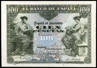 1906. 100 pesetas. (Ed. B97a) (Ed. 313a). 30 de junio, serie A. Leve doblez. Escaso. EBC-.