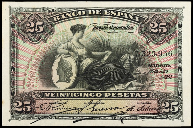 1907. 25 pesetas. (Ed. B102) (Ed. 318). 15 de julio. Leve doblez. MBC+.