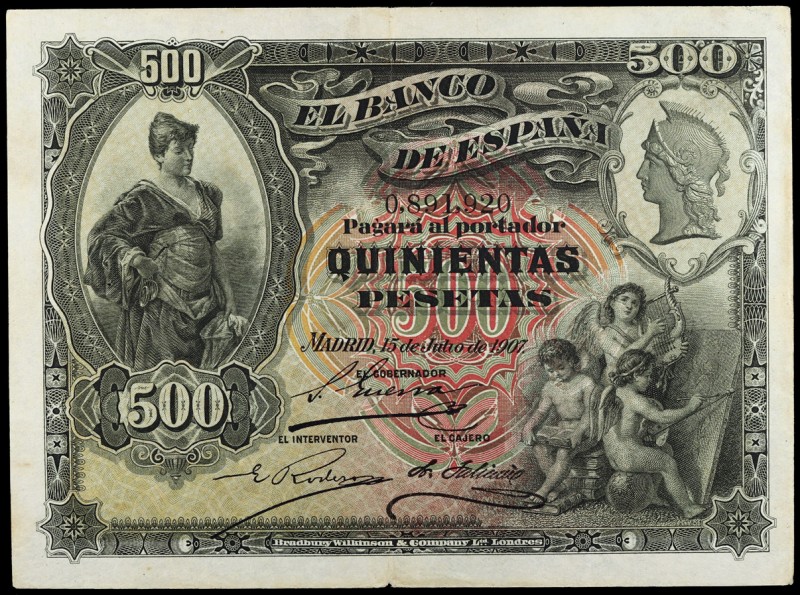 1907. 500 pesetas. (Ed. B105) (Ed. 321). 15 de julio. Raro. MBC-.