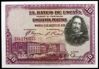 1928. 50 pesetas. (Ed. C5) (Ed. 354). 15 de agosto, Velázquez. Serie D. S/C-.