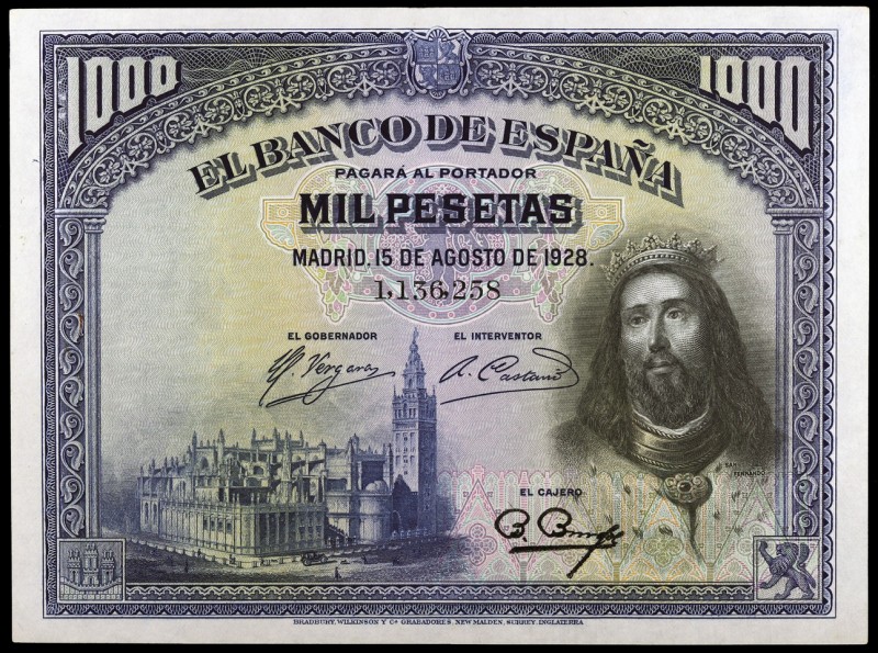 1928. 1000 pesetas. (Ed. C8) (Ed. 357). 15 de agosto, San Fernando. Insignifican...