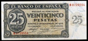 1936. Burgos. 25 pesetas. (Ed. D20a) (Ed. 419a). 21 de noviembre. Serie S. S/C.