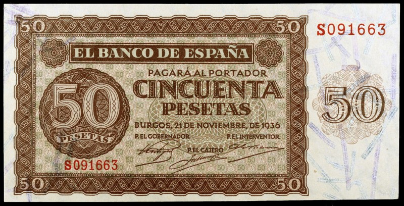 1936. Burgos. 50 pesetas. (Ed. D21a) (Ed. 420a). 21 de noviembre. Serie S. Una e...