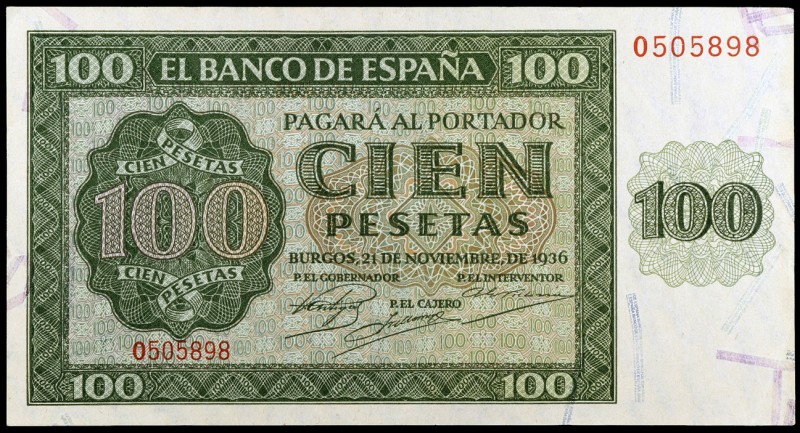 1936. Burgos. 100 pesetas. (Ed. D22a) (Ed. 421a). Serie O. Esquinas dobladas. EB...