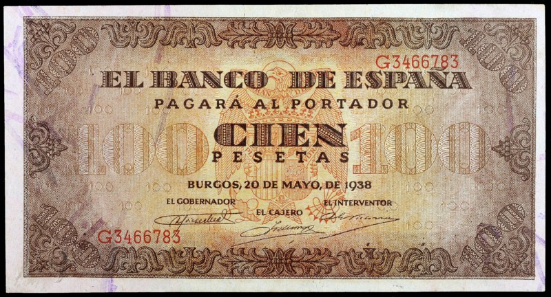 1938. Burgos. 100 pesetas. (Ed. D33a) (Ed. 432a). 20 de mayo. Serie G. Esquinas ...