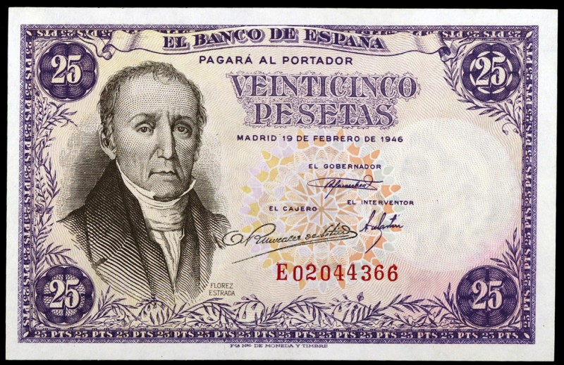 1946. 25 pesetas. (Ed. D51a) (Ed. 450a). 19 de febrero, Flórez Estrada. Serie E....