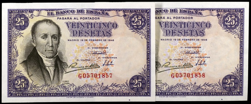 1946. 25 pesetas. (Ed. D51a) (Ed. 450a). 19 de febrero, Flórez Estrada. Pareja c...