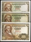 1948. 100 pesetas. (Ed. D57a) (Ed. 456a). 2 de mayo, Bayeu. 3 billetes, series B, E y G. Leve doblez. EBC.