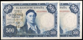 1954. 500 pesetas. (Ed. D69b) (Ed. 468b). 22 de julio, Zuloaga. Pareja correlativa, serie G. S/C-.