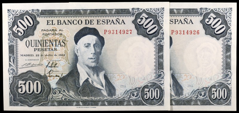 1954. 500 pesetas. (Ed. D69b) (Ed. 468b). 22 de julio, Zuloaga. Pareja correlati...