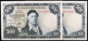 1954. 500 pesetas. (Ed. D69b) (Ed. 468b). 22 de julio, Zuloaga. Pareja correlativa, serie P. S/C-.