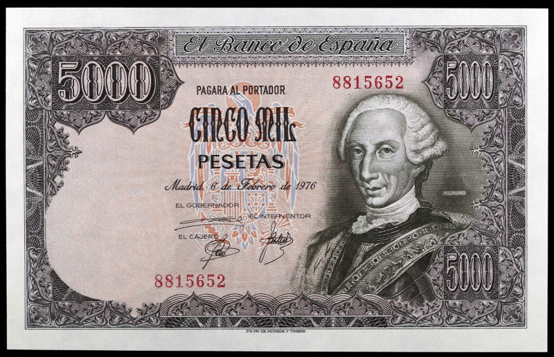 1976. 5000 pesetas. (Ed. E1) (Ed. 285). 6 de febrero, Carlos III. Sin serie. S/C...