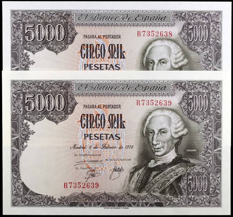 1976. 5000 pesetas. (Ed. E1a) (Ed. 475a). 6 de febrero, Carlos III. Pareja corre...