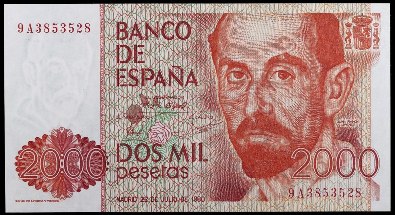 1980. 2000 pesetas. (Ed. E5b) (Ed. 479b). 22 de julio, Juan Ramón Jiménez. Serie...