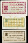Botarell. 25, 50 céntimos y 1 peseta. (T. 609 a 611). 3 billetes, serie completa. Raros. MBC-/EBC+.