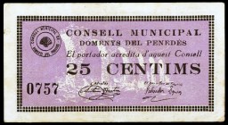 Domenys del Penedès. 25 céntimos. (T. 1050a). Nº 0757. MBC+.