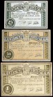 Fonts de Sacalm. 25, 50 céntimos y 1 peseta. (T. 1209 a 1211). 3 billetes, serie completa. MBC-/MBC+.