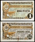 Fuliola, la. 50 céntimos y 1 peseta. (T. 1239 y 1240). 2 billetes, serie completa. Escasos. MBC-/MBC.
