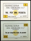 Manresa. Ferreteria Sol Germans i Cia. 50 céntimos y 1 peseta. (AL. 3173 y 3174). 2 billetes. EBC+.