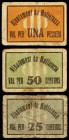 Mollerussa. 25, 50 céntimos y 1 peseta. (T. 1736 a 1738). 3 cartones, serie completa. Raros. BC/MBC-.