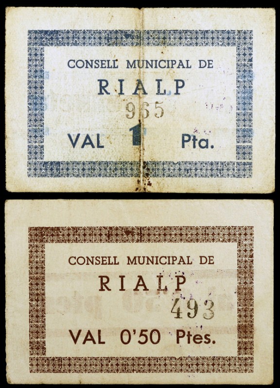 Rialb de Noguera. 50 céntimos y 1 peseta. (T. 2418 y 2419). 2 cartones, serie co...