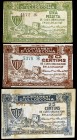 Ulldecona. 25, 50 céntimos y 1 peseta. (T. 3031a, 3032a y 3033d). 3 billetes, serie completa. BC/MBC-.
