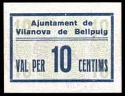 Vilanova de Bellpuig. 10, 25 y 50 céntimos. (T. 3267 a 3269). 3 cartones, serie completa. Ex Colección Olabarría 14/02/2019, nº 5704. Raros y más así....