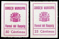 Floreal del Raspeig (Alicante). 25 y 50 céntimos. (KG. falta) (T. falta). Serie de 2 viñetas. Raras. EBC+.