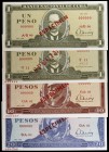 1978. Cuba. Banco Nacional. 1 (dos), 10 y 20 pesos. 4 billetes. ESPECIMEN. Numeración 000000. S/C.