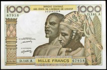 s/d. Estados africanos occidentales. Banco Central. 1000 francos. (Pick 103Al). Leves ondulaciones. Esquinas rozadas. S/C-.