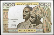 s/d. Estados africanos occidentales. Banco Central. 1000 francos. (Pick 103An). Esquinas rozadas. S/C-.