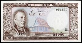 s/d (1974). Laos. Banco Nacional. 100 kip. (Pick 16a). Rey Savang Vatthana. S/C-.