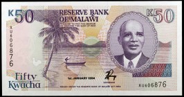 1994. Malawi. Banco de la Reserva. 50 kwacha. (Pick 28b). 1 de enero, Dr. Hastings Kamuzu Banda (Presidente). S/C.