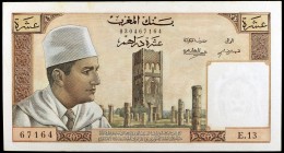 s/d (1960). Marruecos. Banco de Marruecos. 10 dirhams. (Pick 54a). Rey Muhammad V. Leves manchitas. Mínimo doblez. Escaso. EBC+.