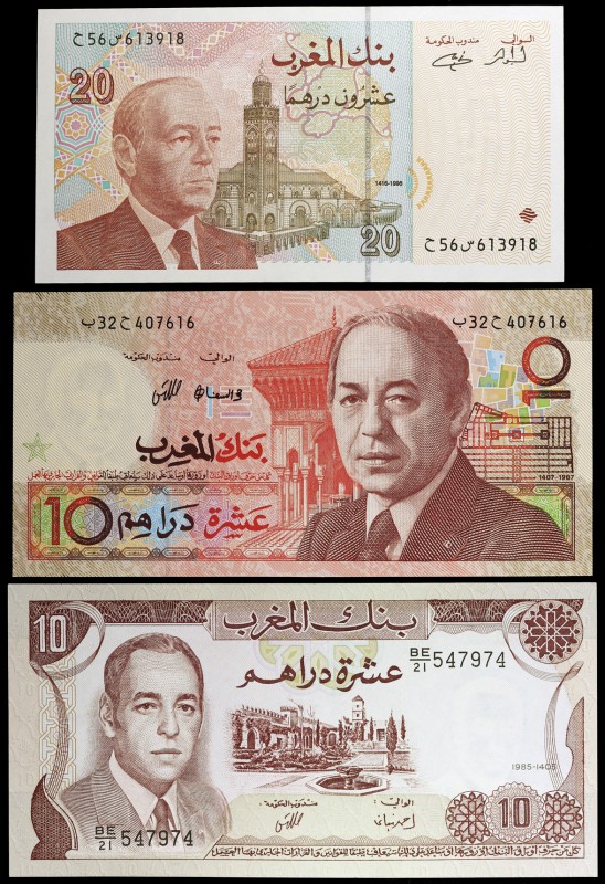 Marruecos. 3 billetes de distintos valores y fechas. A examinar. S/C-/S/C.