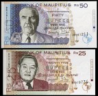 1998. Mauricio. Banco de Mauricio. 25 y 50 rupias. (Pick 42 y 43). 2 billetes. S/C.