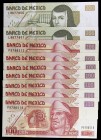 México. Banco de México. 100 (siete) y 200 pesos (dos). (Pick 118a y 119a). 9 billetes. S/C-/S/C.