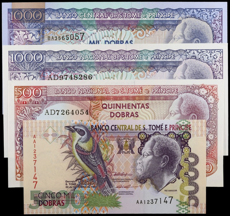 1989 a 1996. Santo Tomás y Príncipe. Banco Central. 500, 1000 (dos) y 5000 dólar...